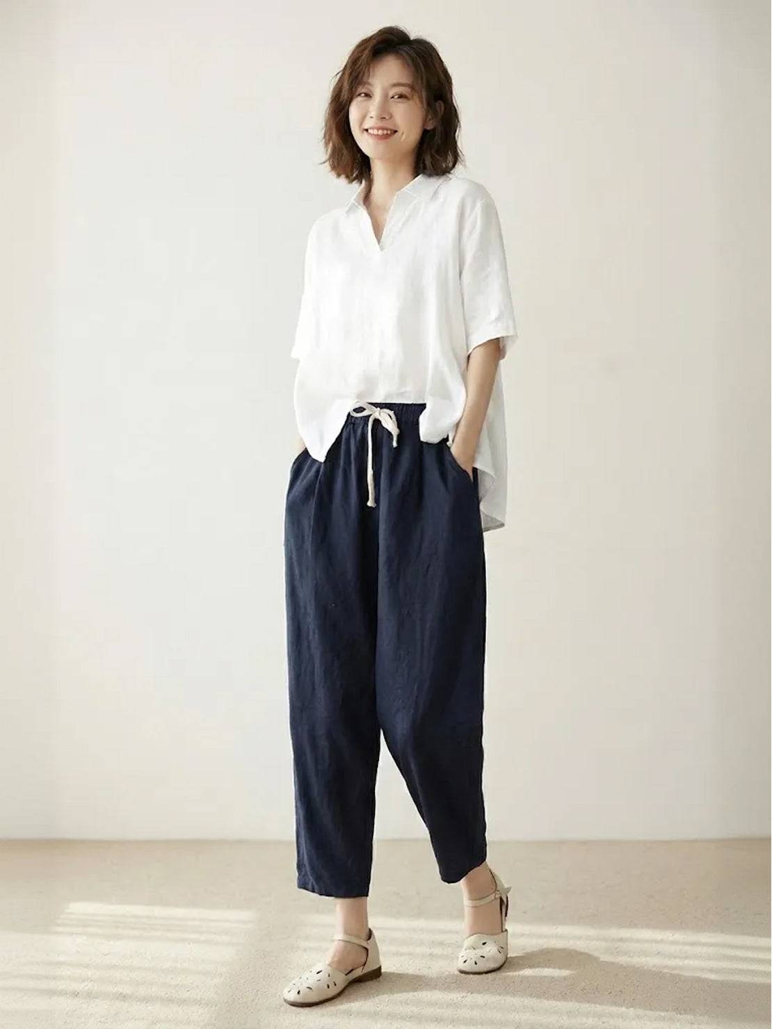 Emiliora – Pantalon slim taille à cordon pour femme