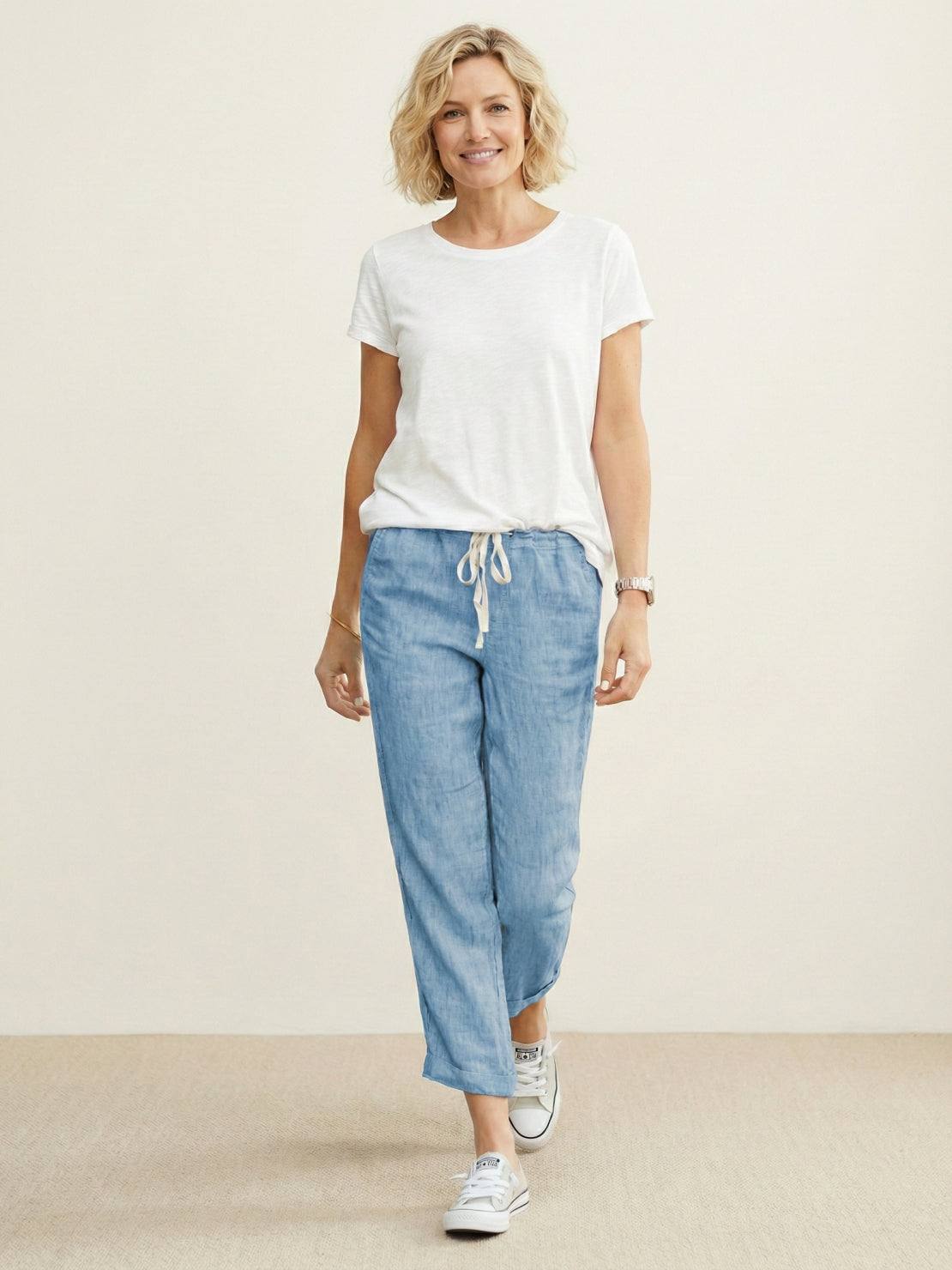 Emiliora – Pantalon slim taille à cordon pour femme