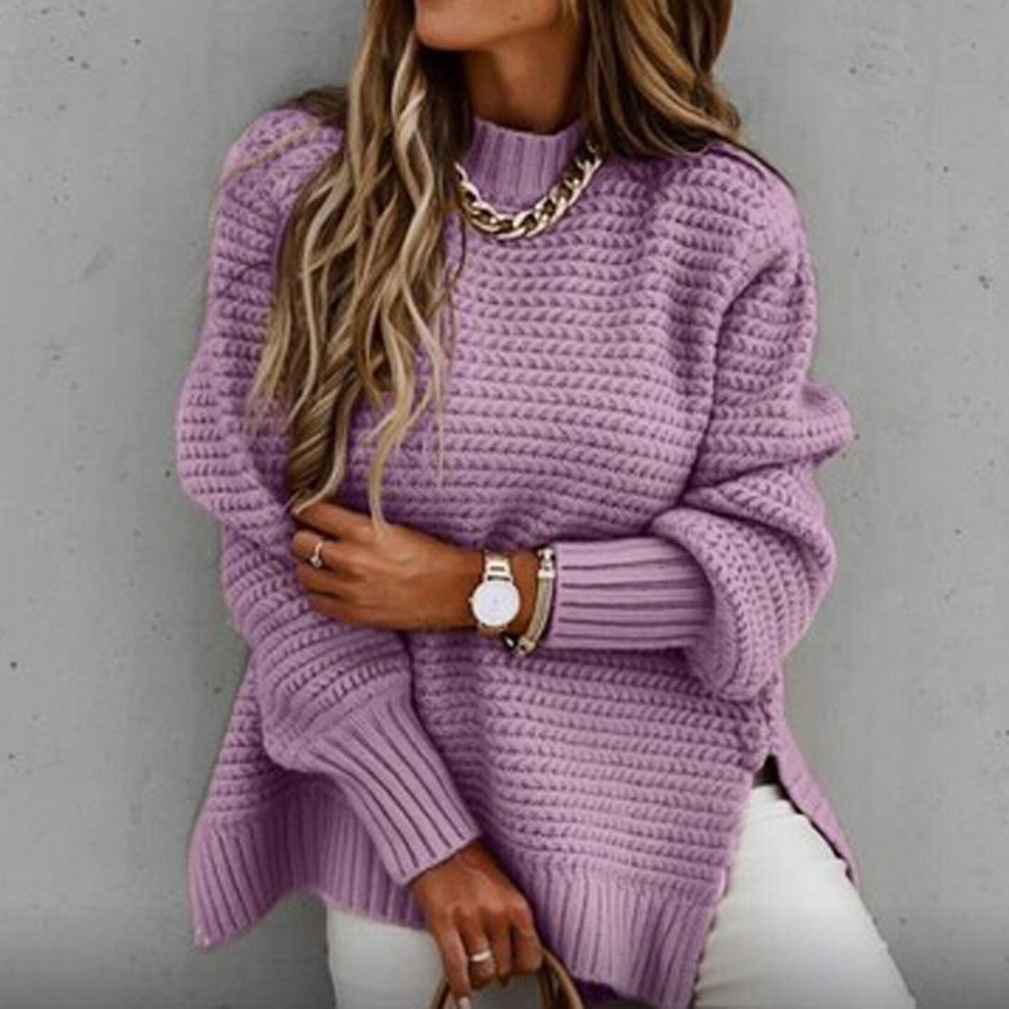 Luretta – Pull à col roulé en grosse maille pour femme