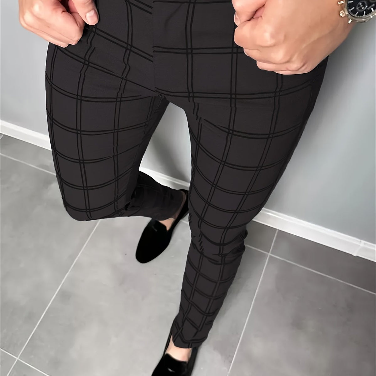 Men's Slim Fit Plaid Dress Pants - Image 8