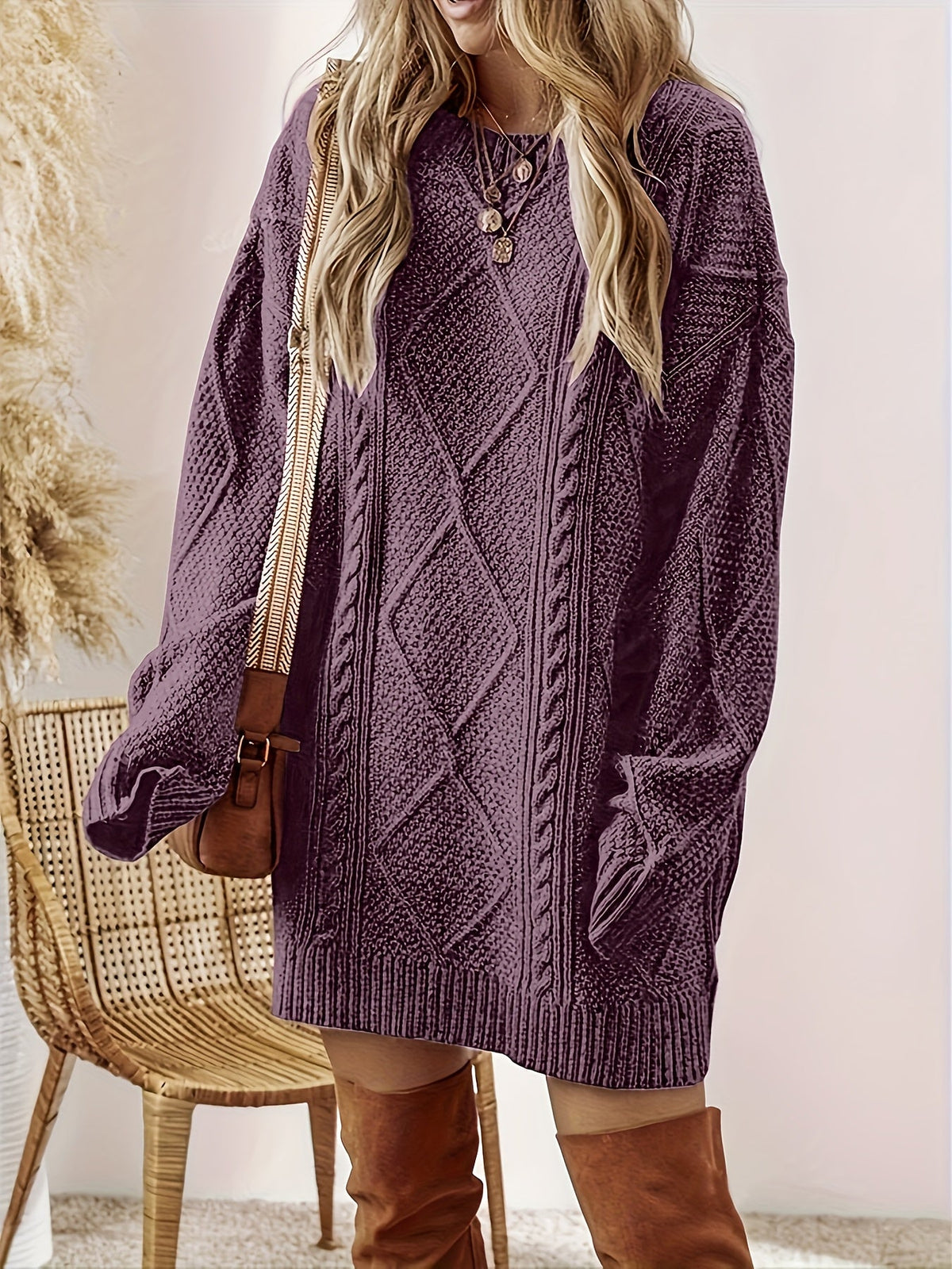 Womens Cable Knit Sweater Dress - Image 2