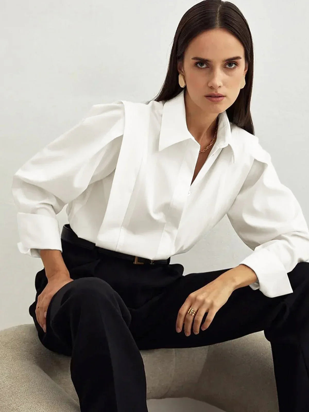 Carrelisse – Camisa de Botones Cuadrados para Mujer