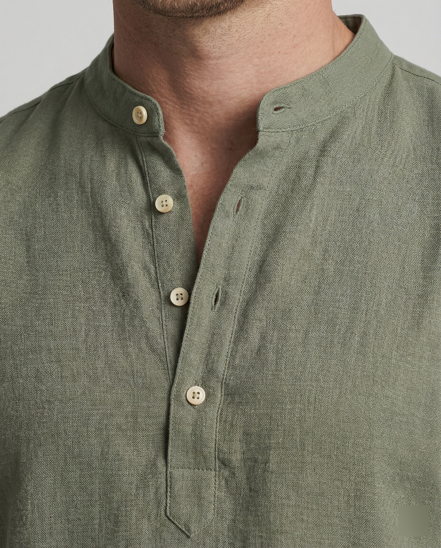 Men's Linen Short Sleeve Mandarin Collar Shirt - Image 2
