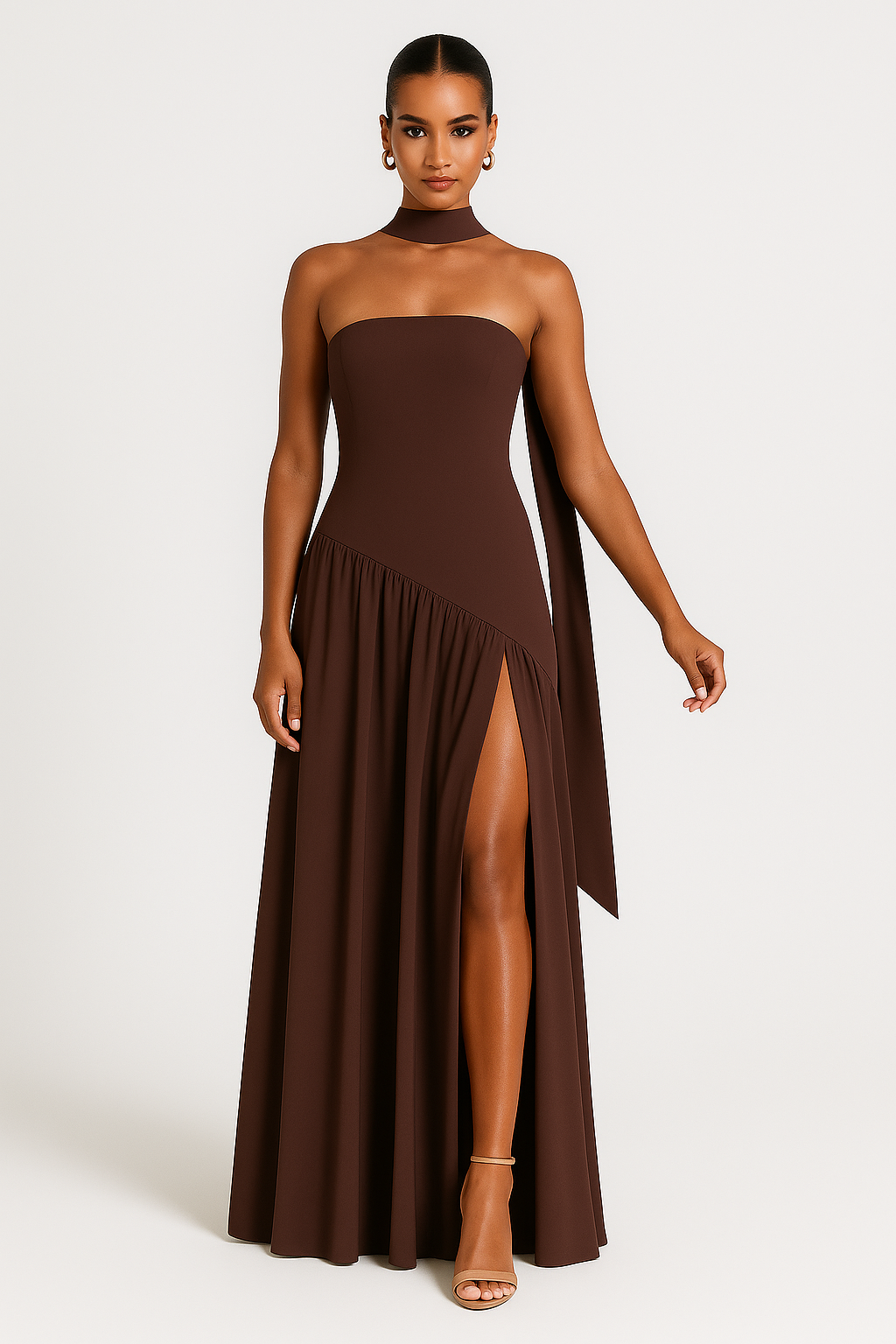 Deborah | Elegant Strapless Dress with High Slit for Women - Image 2