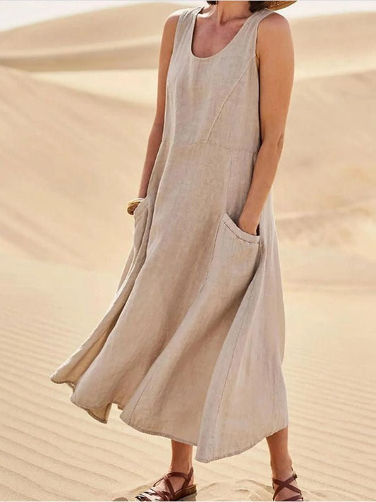 Ellarah – Rochie maxi casual fără mâneci cu buzunar
