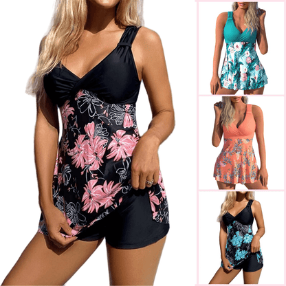 Women Plus Size Skirted Swimsuit Two Piece Open Back Tankini - Image 7