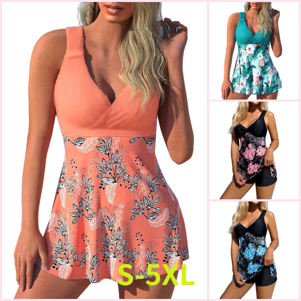 Women Plus Size Skirted Swimsuit Two Piece Open Back Tankini - Image 6