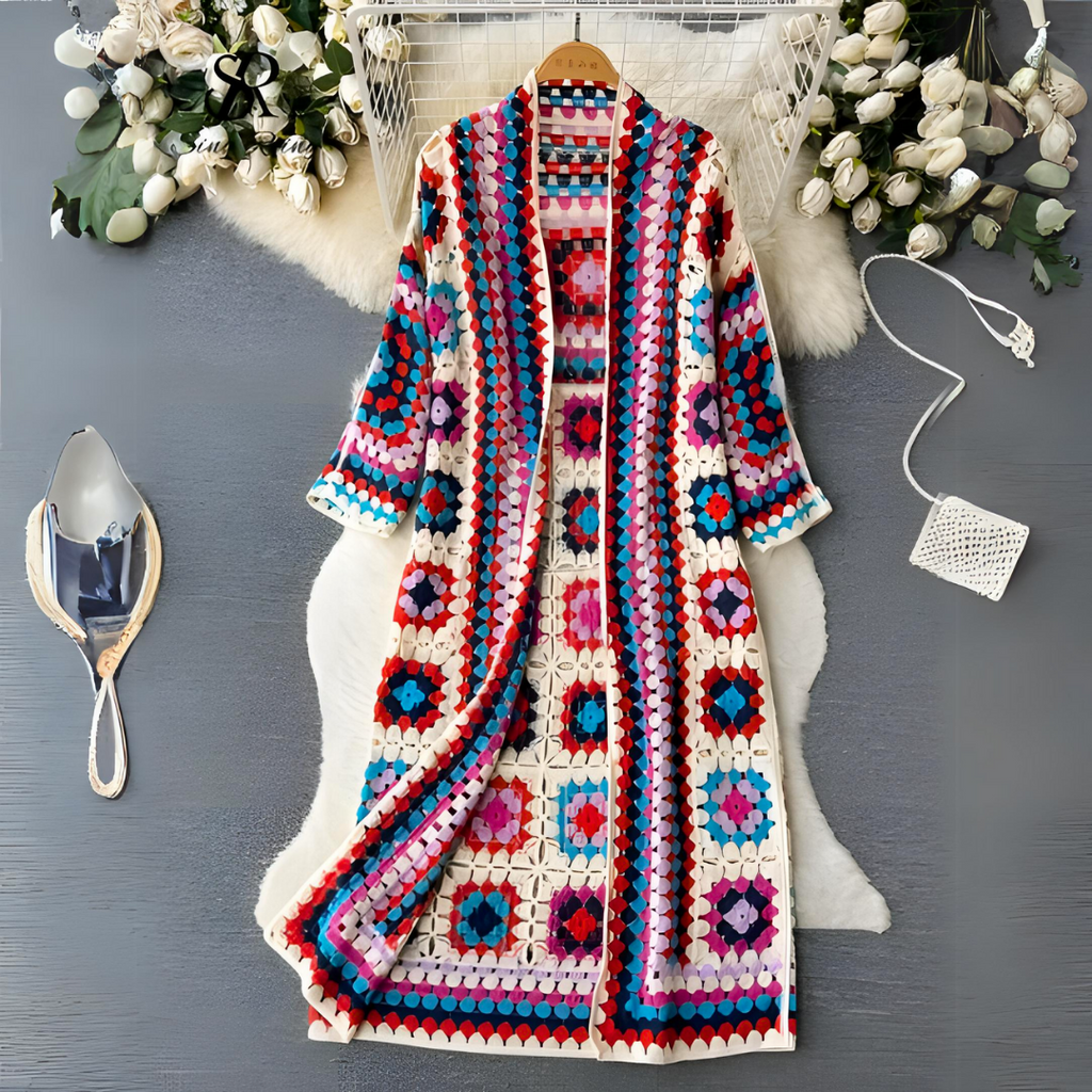 Pénélope – Cardigan long tricoté coloré pour femmes