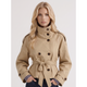Women's Beige Double-Breasted Cropped Trench Coat Belt - Image 2