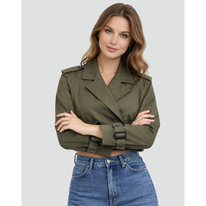 Women Cropped Trench Coat Double Breasted Belted - Image 2