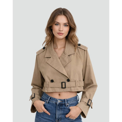 Women Cropped Trench Coat Double Breasted Belted - Image 4