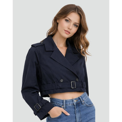 Women Cropped Trench Coat Double Breasted Belted - Image 5
