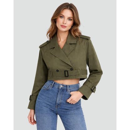 Women Cropped Trench Coat Double Breasted Belted - Image 7