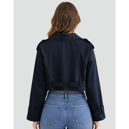 Women Cropped Trench Coat Double Breasted Belted - Image 8