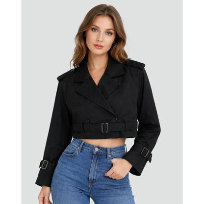 Women Cropped Trench Coat Double Breasted Belted - Image 9