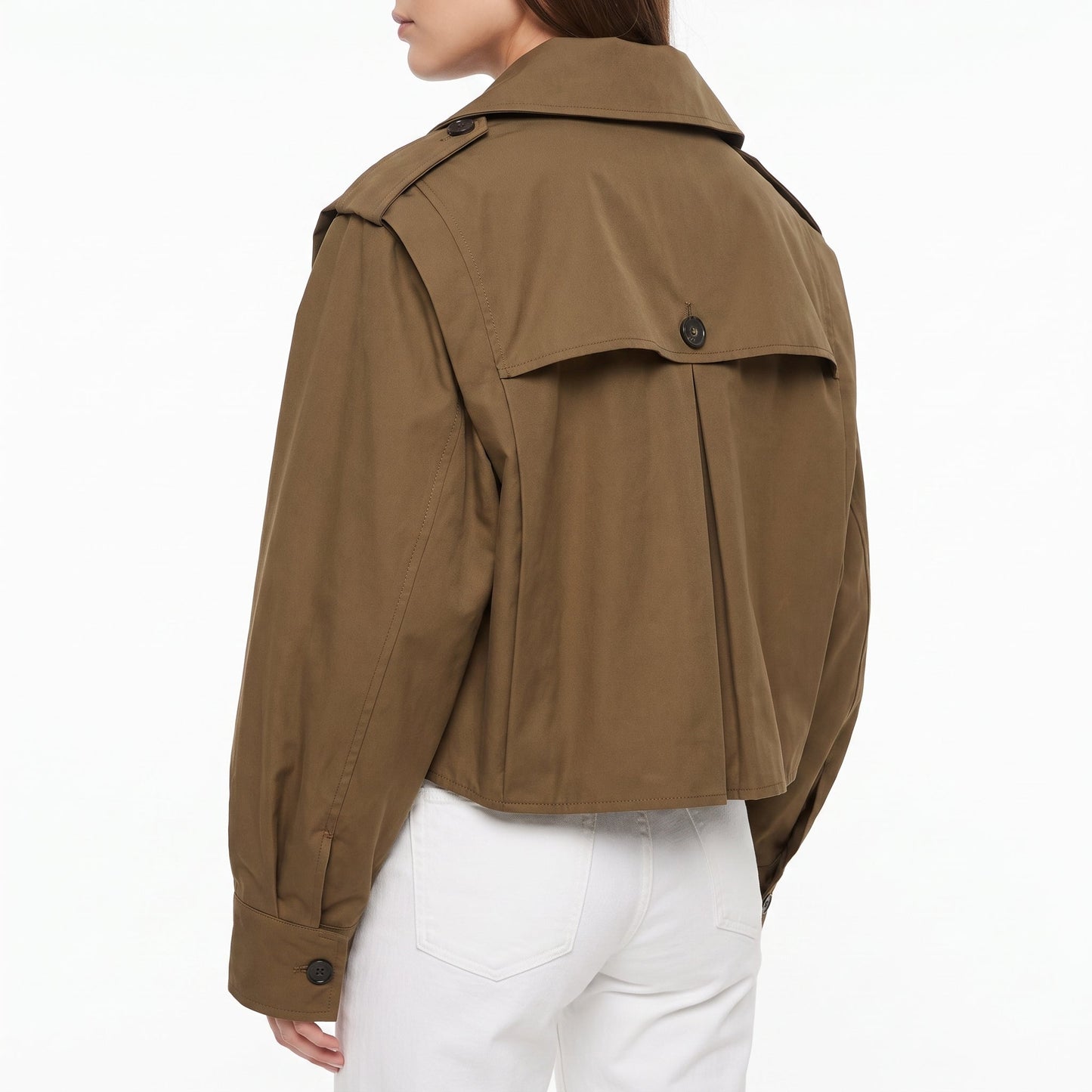 Women Cropped Trench Coat Dropped Shoulder - Image 2