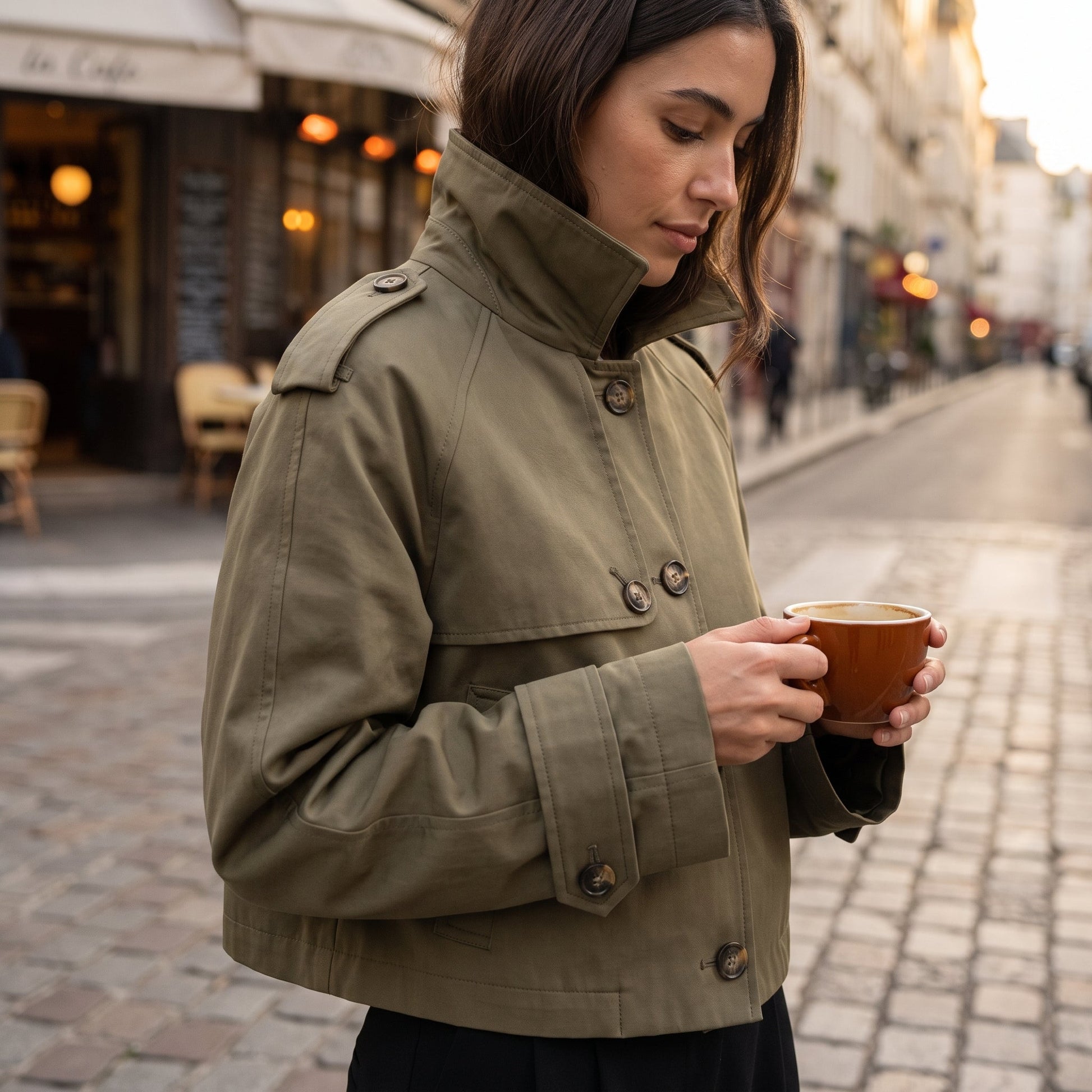 Women Cropped Trench Coat Dropped Shoulder - Image 5