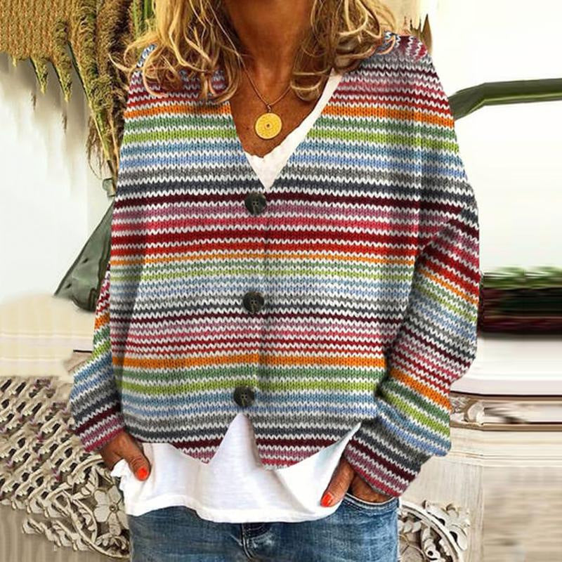 Marivellea - Cárdigan de botones multicolor para mujer