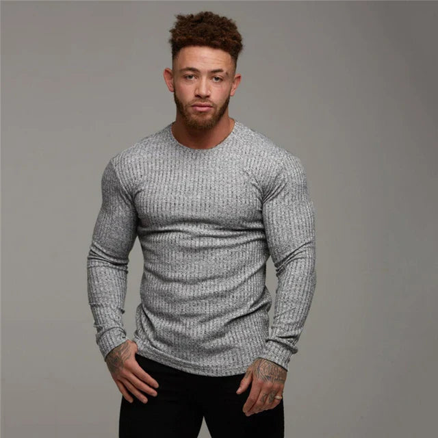 Elandro – T-shirt à manches longues pour homme avec coupe ajustée décontractée
