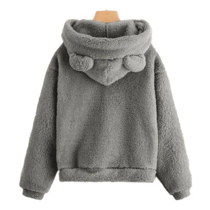 Elourie – Maglione in pile da donna con cappuccio a orecchie di orso