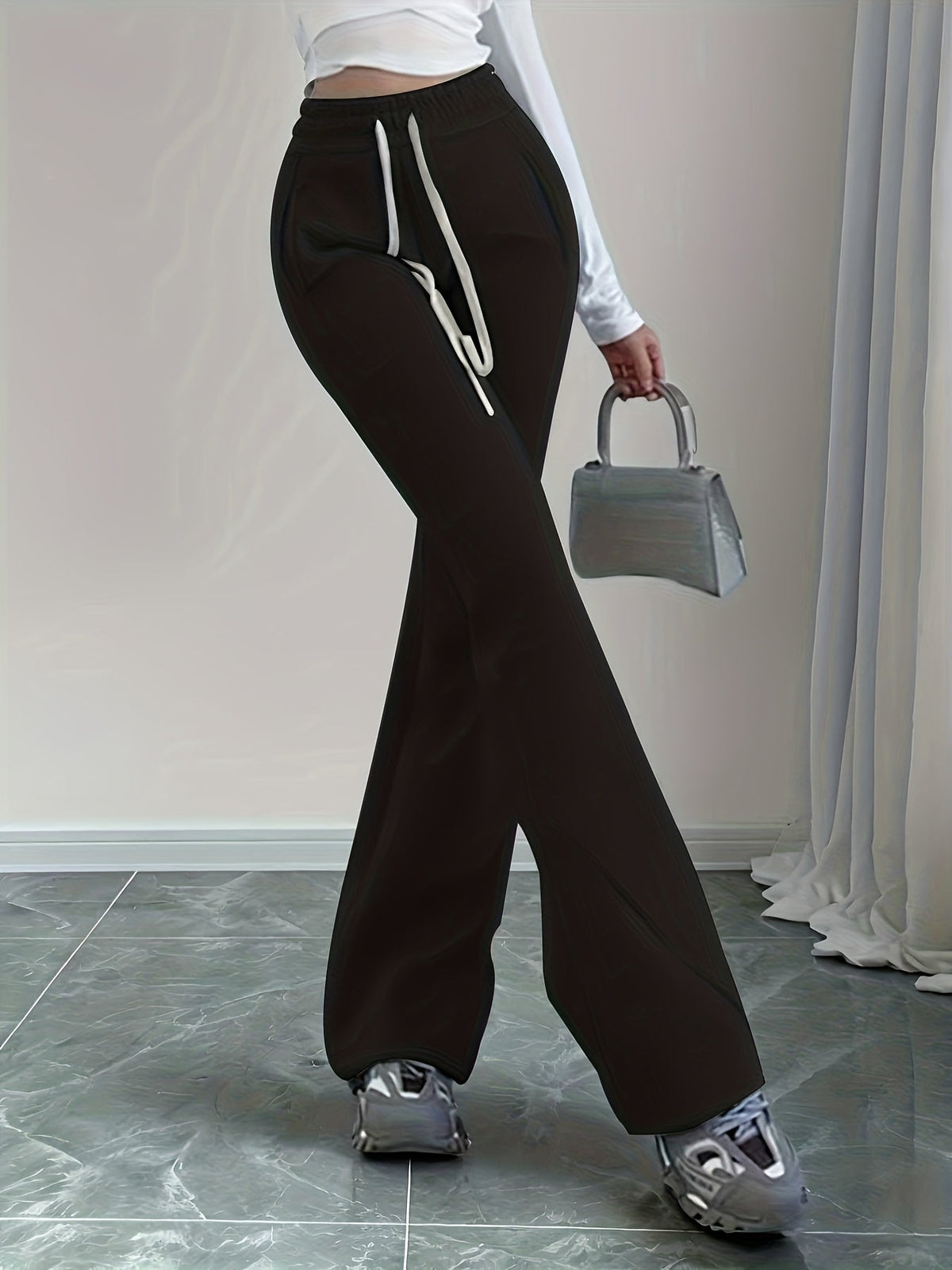 Womens High Waisted Flared Trousers - Image 4