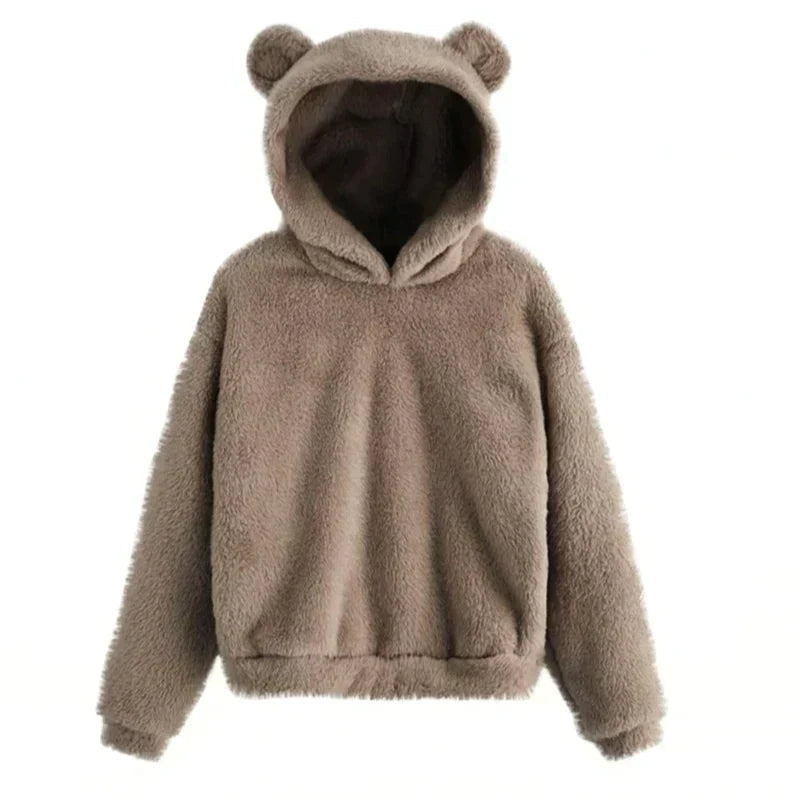 Elourie – Maglione in pile da donna con cappuccio a orecchie di orso