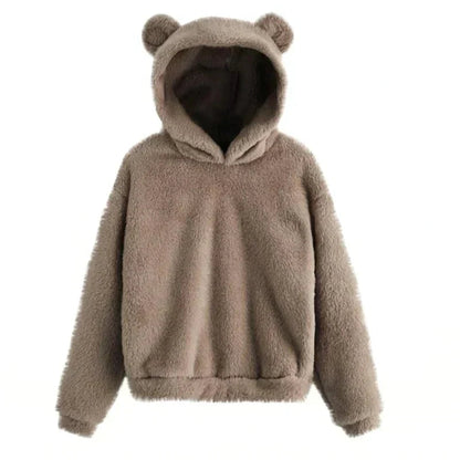 Elourie – Maglione in pile da donna con cappuccio a orecchie di orso