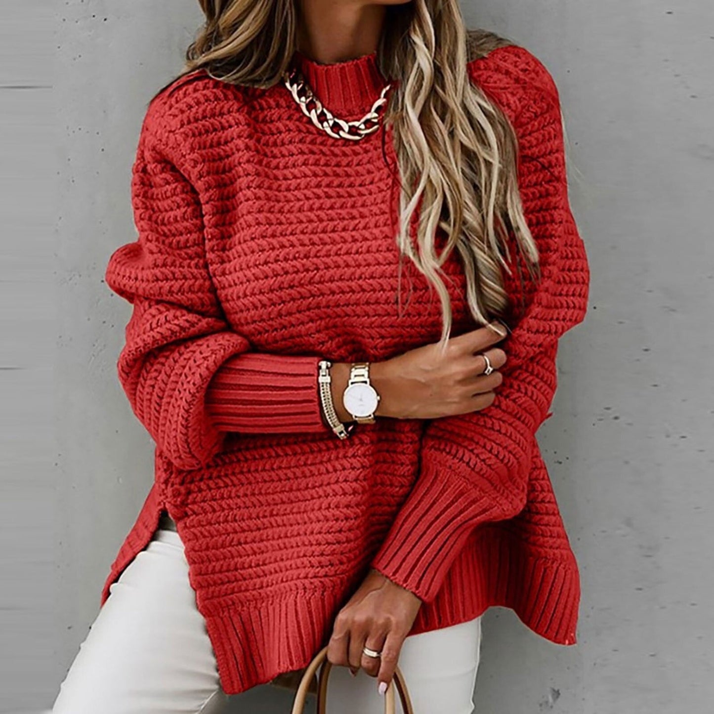 Luretta – Pull à col roulé en grosse maille pour femme