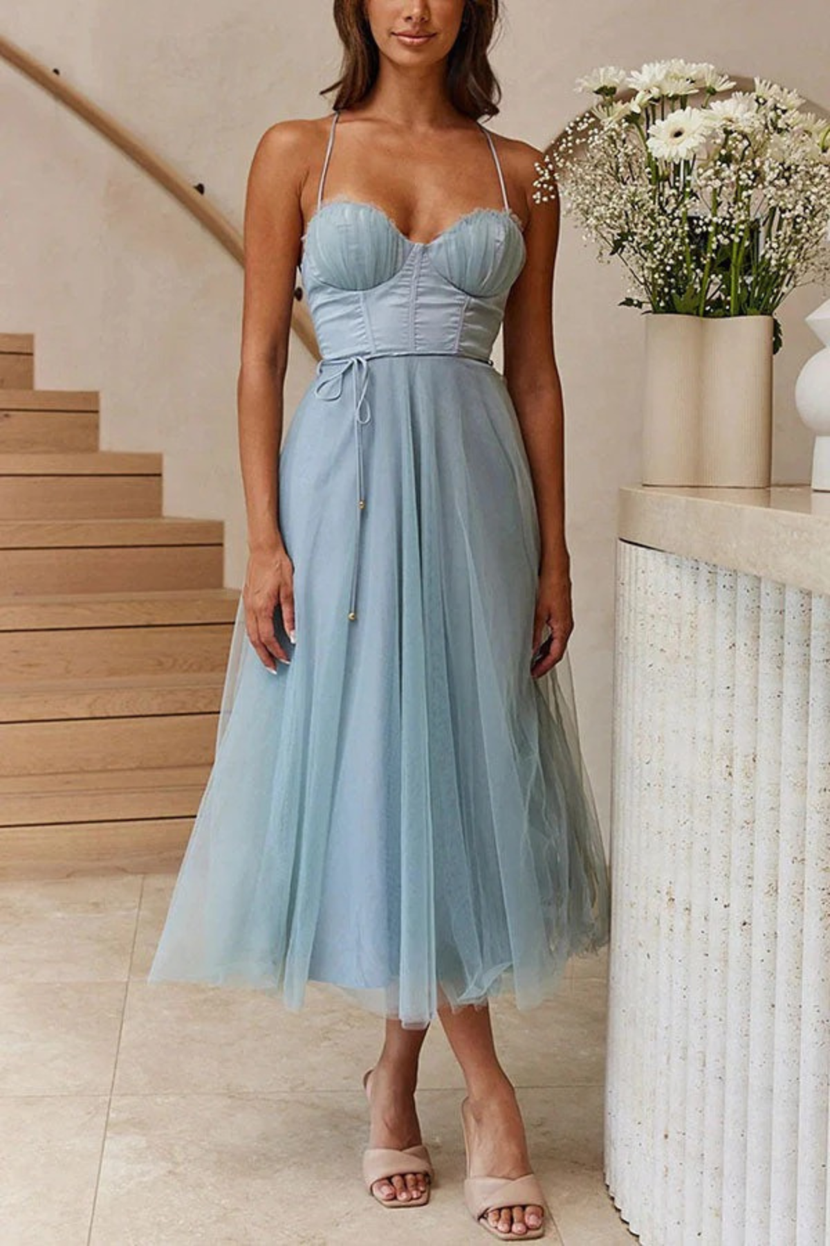 Women Elegant Flowing Midi Wedding Guest Dress - Image 6