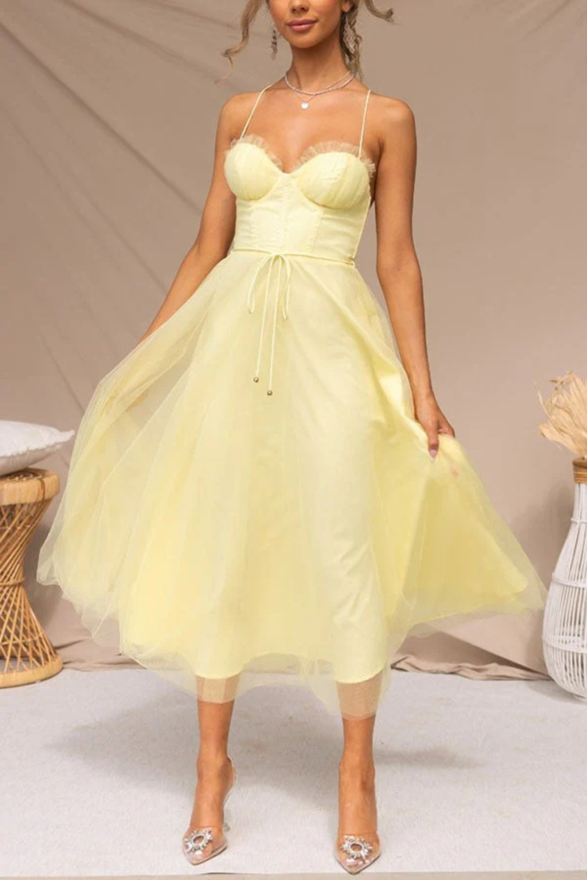 Women Elegant Flowing Midi Wedding Guest Dress - Image 5