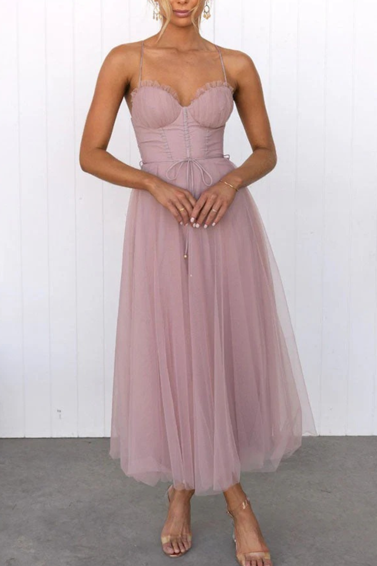 Women Elegant Flowing Midi Wedding Guest Dress - Image 3