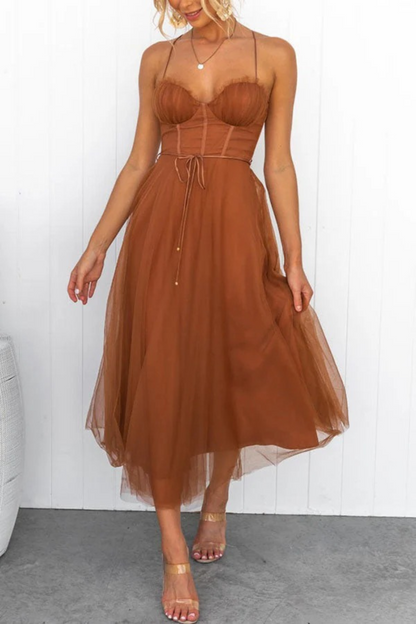Women Elegant Flowing Midi Wedding Guest Dress - Image 2