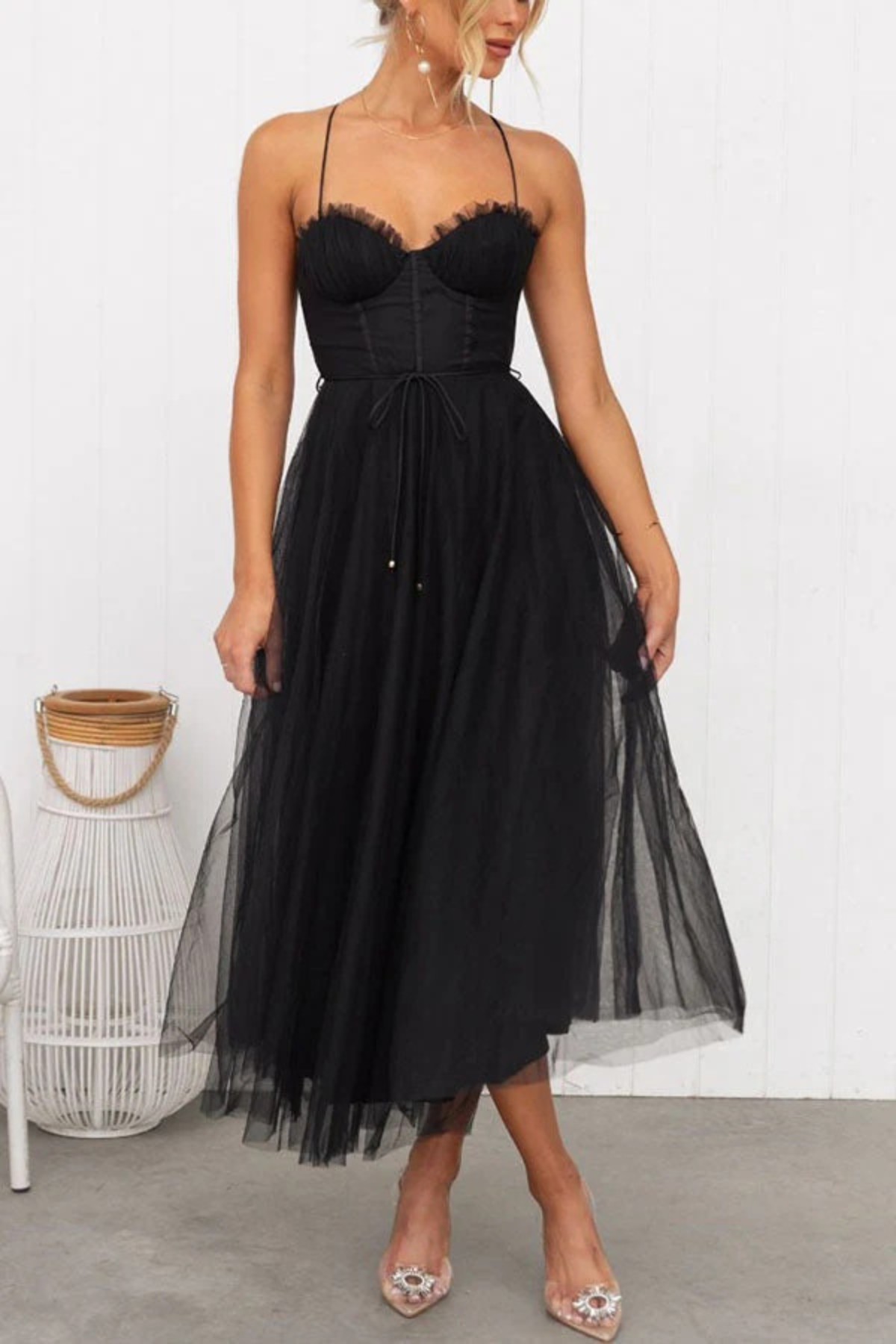 Women Elegant Flowing Midi Wedding Guest Dress
