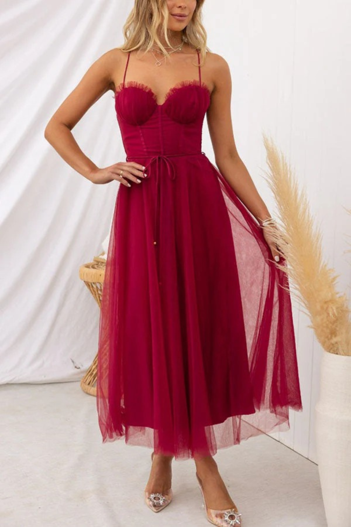 Women Elegant Flowing Midi Wedding Guest Dress - Image 8