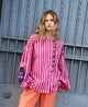 Maribelle - Womens Striped Blouse With Ruffle Trim Balloon Sleeves