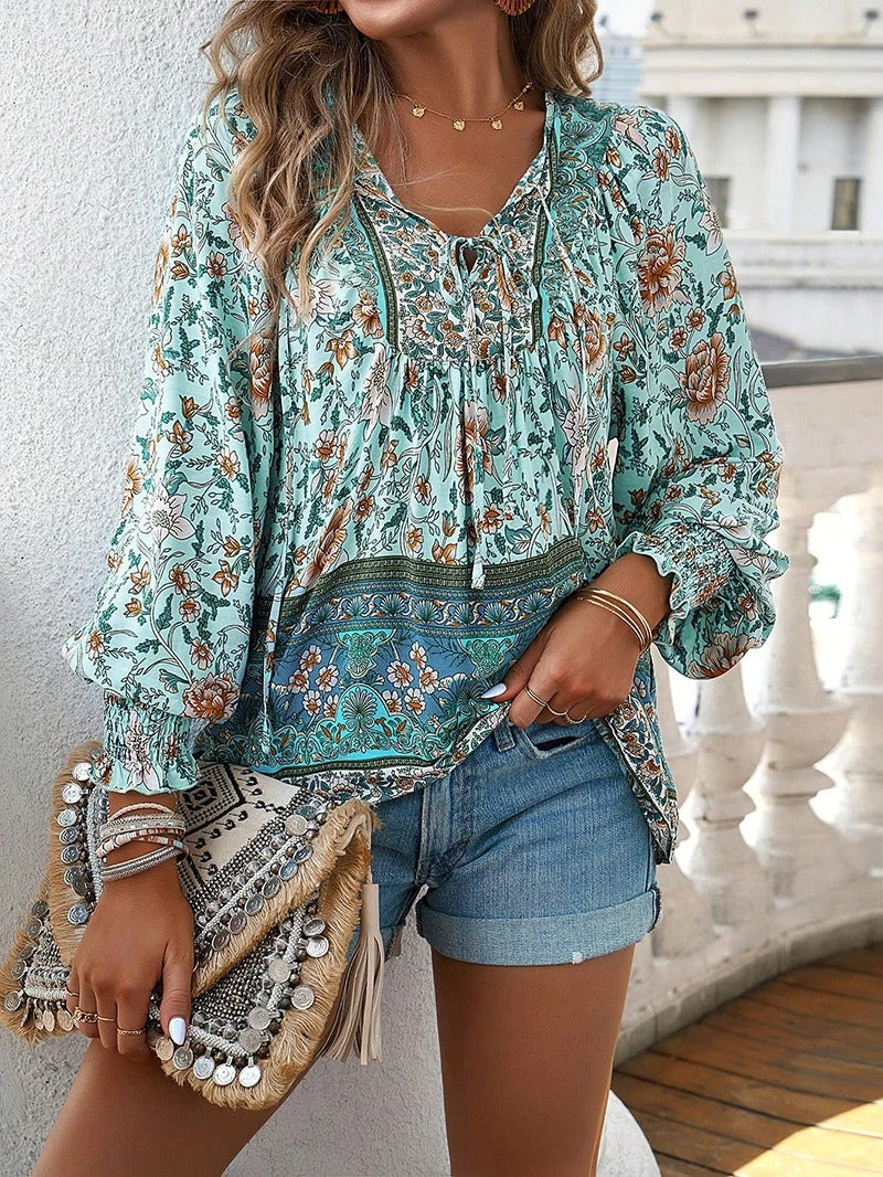 Mariselle - Womens Floral V Neck Shirt