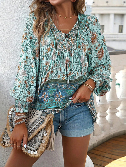 Mariselle - Womens Floral V Neck Shirt