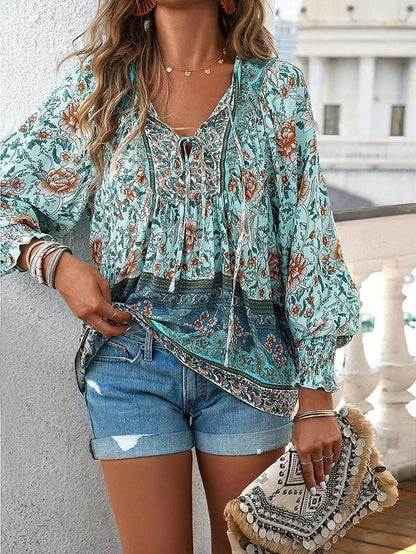 Mariselle - Womens Floral V Neck Shirt