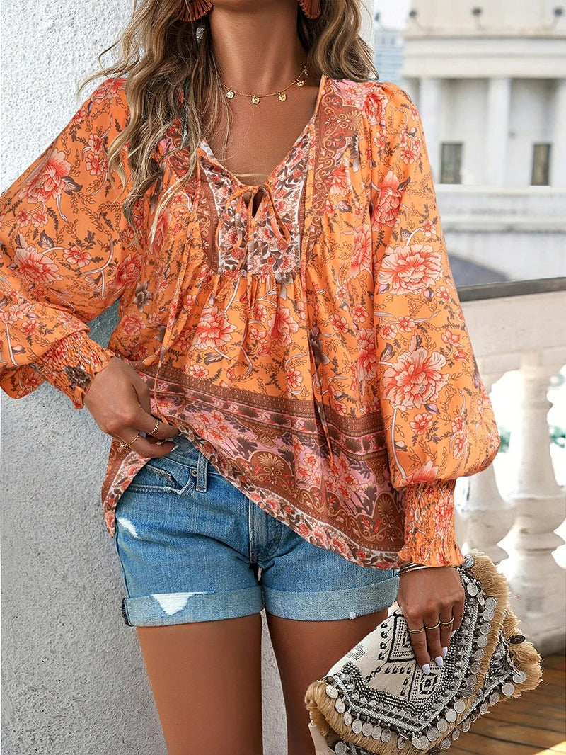 Mariselle - Womens Floral V Neck Shirt