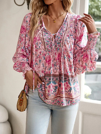 Mariselle - Womens Floral V Neck Shirt