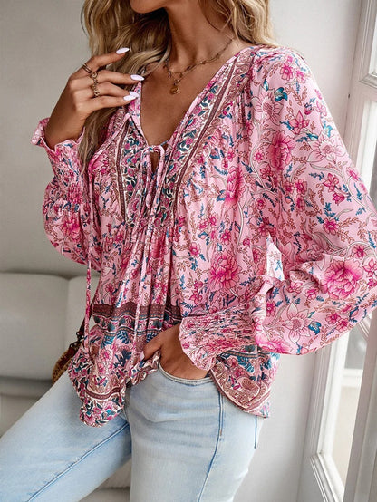Mariselle - Womens Floral V Neck Shirt