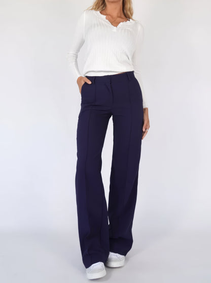 Solenna - Pantaloni a vita alta a gamba larga con cuciture frontali