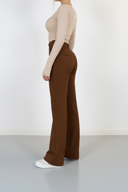 Solenna - Pantaloni a vita alta a gamba larga con cuciture frontali