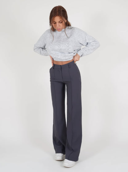 Solenna - Pantaloni a vita alta a gamba larga con cuciture frontali