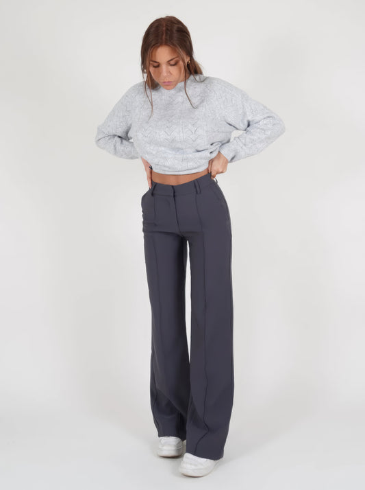 Solenna - High Waist Wide Leg Trousers With Front Seams