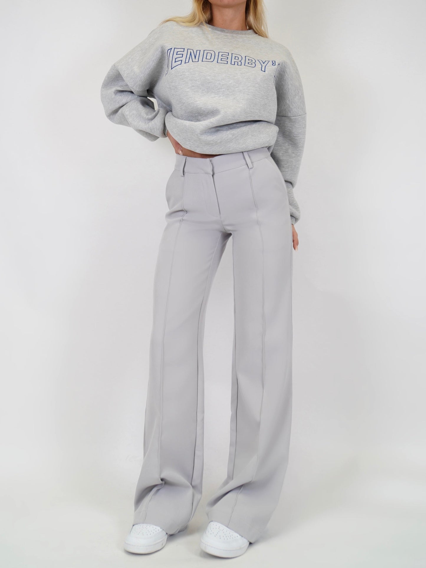 Solenna - Pantaloni a vita alta a gamba larga con cuciture frontali