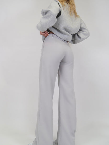Solenna - Pantaloni a vita alta a gamba larga con cuciture frontali
