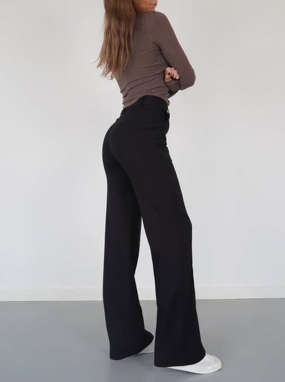 Solenna - Pantaloni a vita alta a gamba larga con cuciture frontali