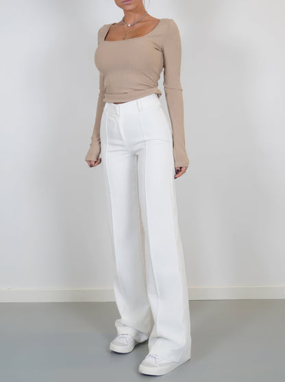 Solenna - Pantaloni a vita alta a gamba larga con cuciture frontali