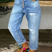 Dravelle - Pantalones desgastados para mujer con recortes